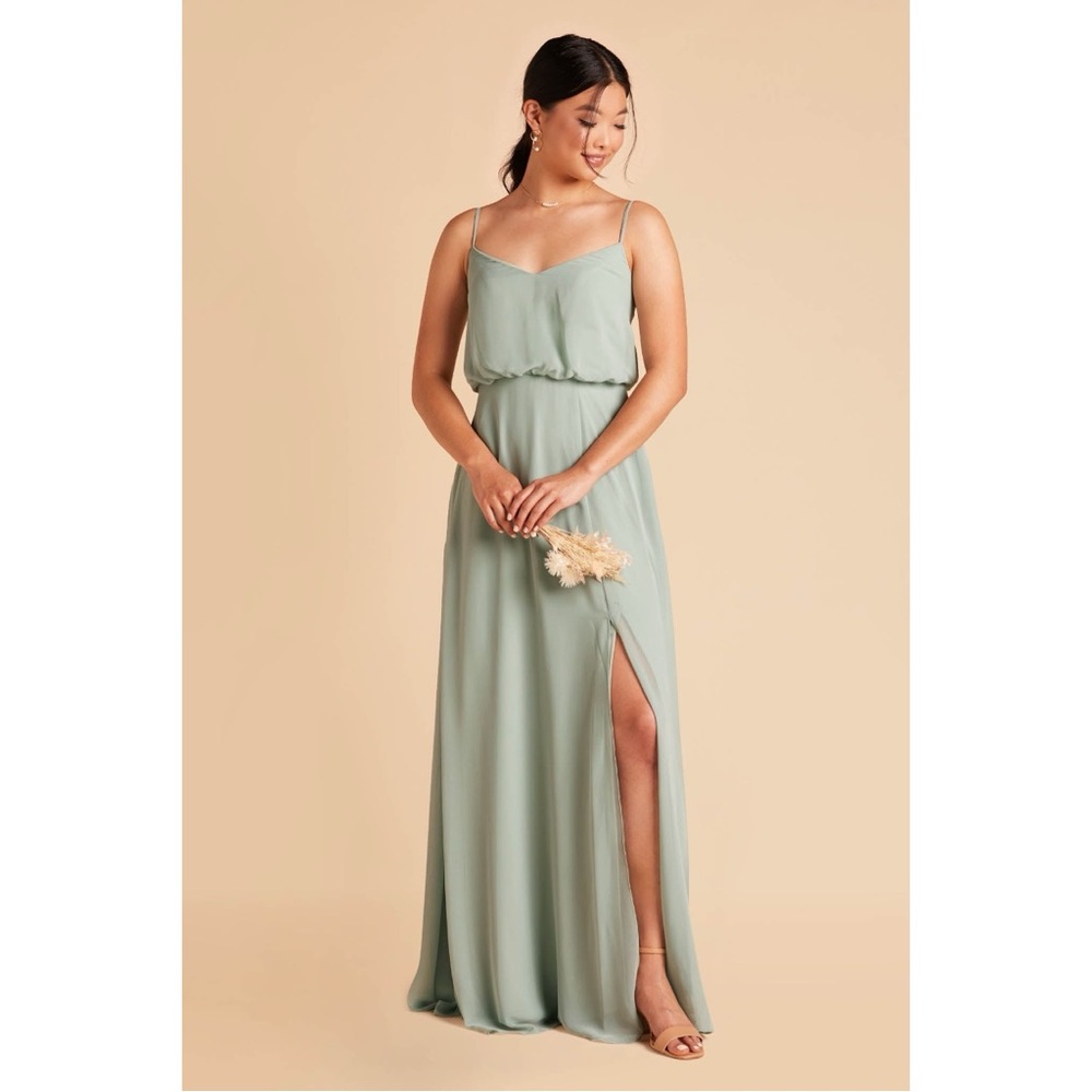 EUC Birdy Grey Gwennie Dress Chiffon Sage Bridesmaid L but altered to fit a M